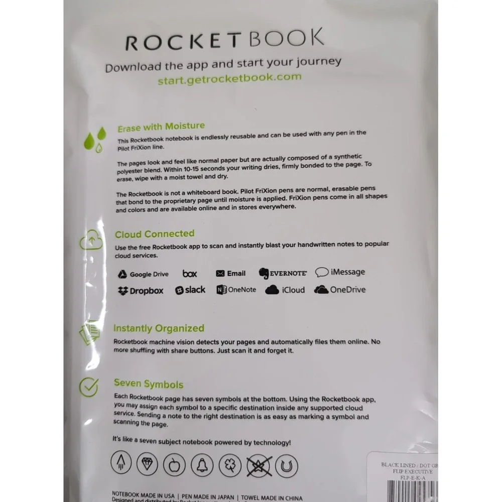 Rocketbook Flip‎ Smart Reusable Notepad 8.5x11 Black Lined & Dot Grid